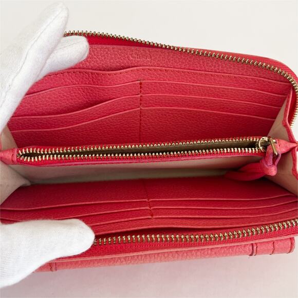 CHLOE Leather Wallet Zip Around Salmon Color - Picture 6 of 11